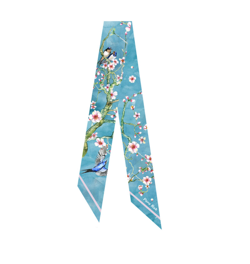 "Almond and Swallows" print silk-twill scarf