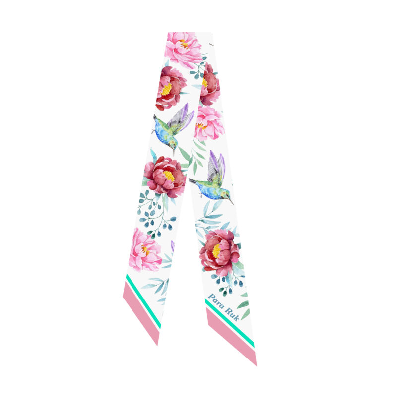 "Peony and Hummingbird" print silk-twill scarf