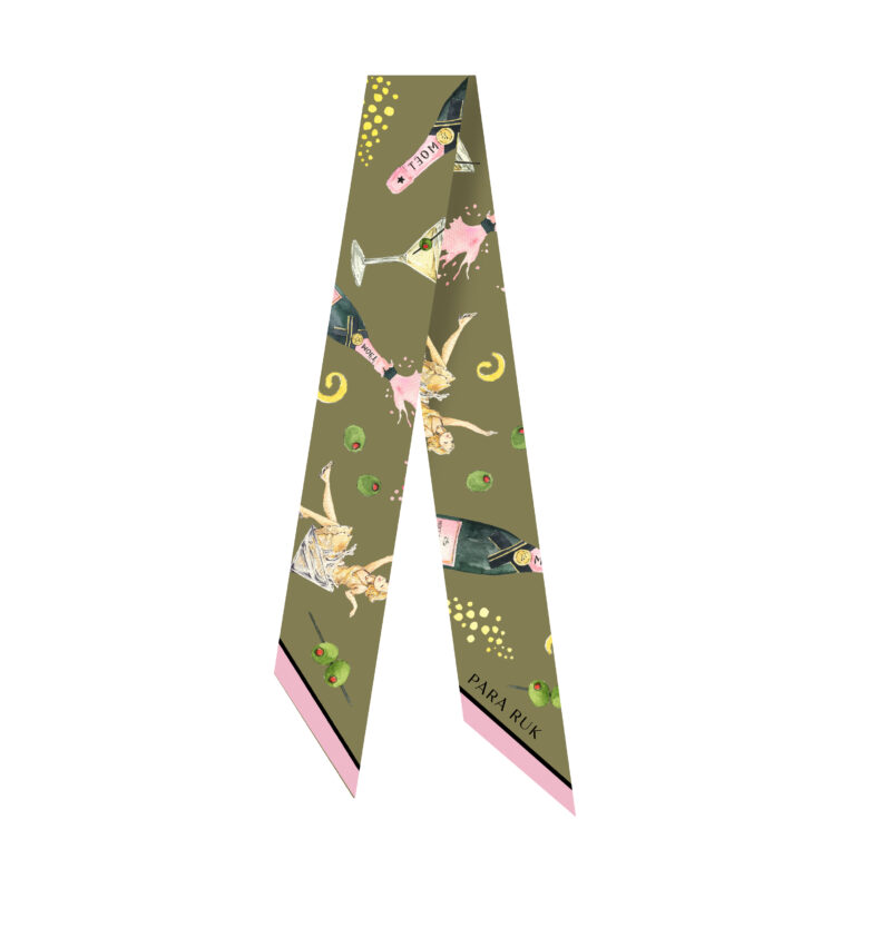 "Champagne party" print silk-twill scarf