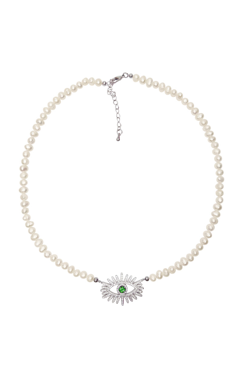 Pearl silvery chоker with eye pendant