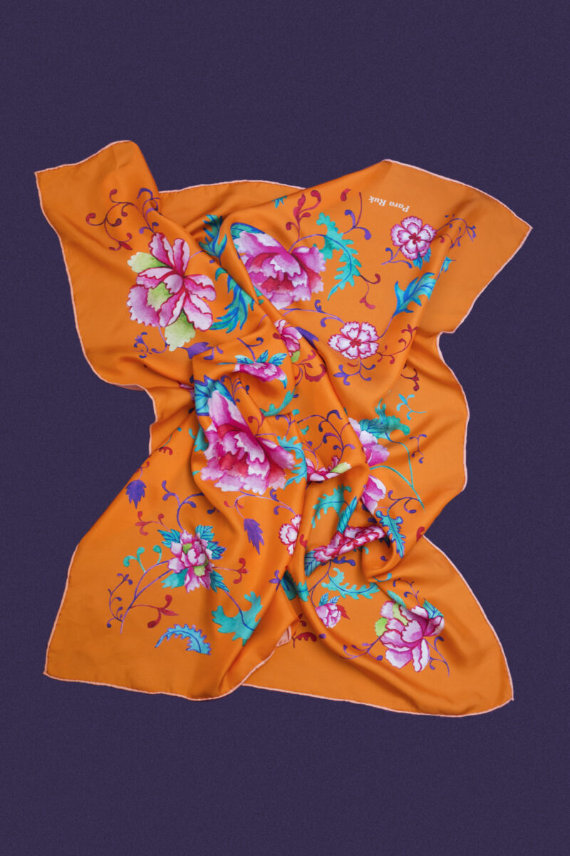 "Chinese roses" print silk-faille scarf