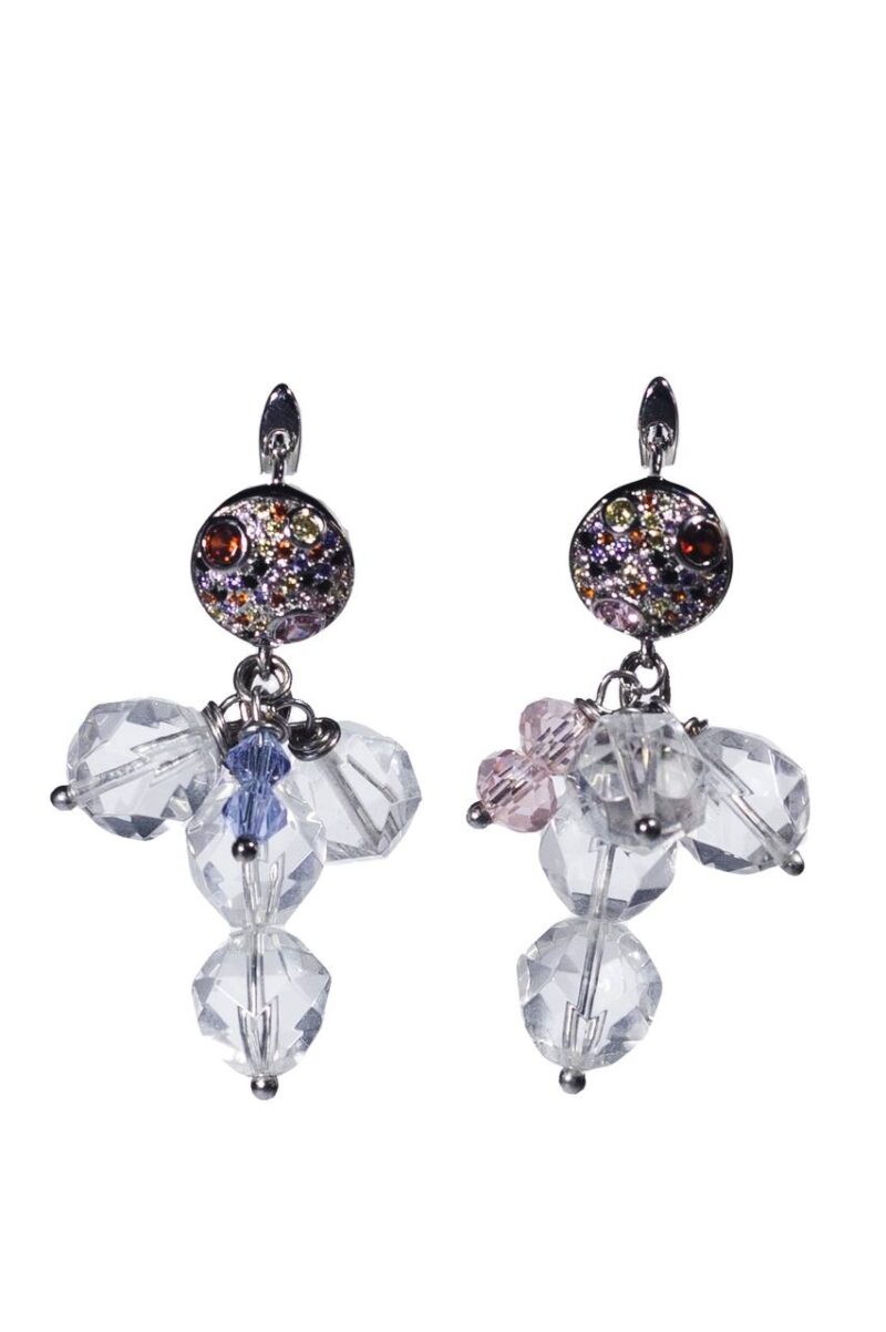 Asymmetric rhoduium-plated earrings with rhinestone