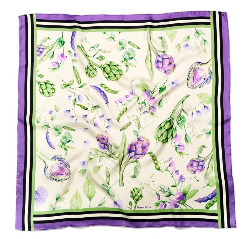 "Artichoke and peas" print silk-faille scarf