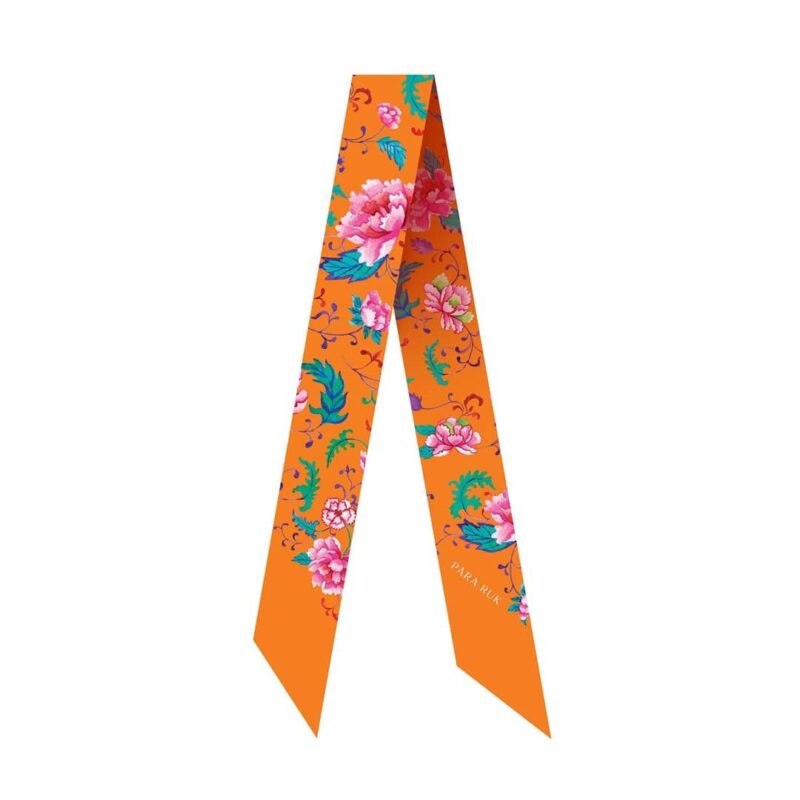 "Chinese roses" print silk-twill scarf