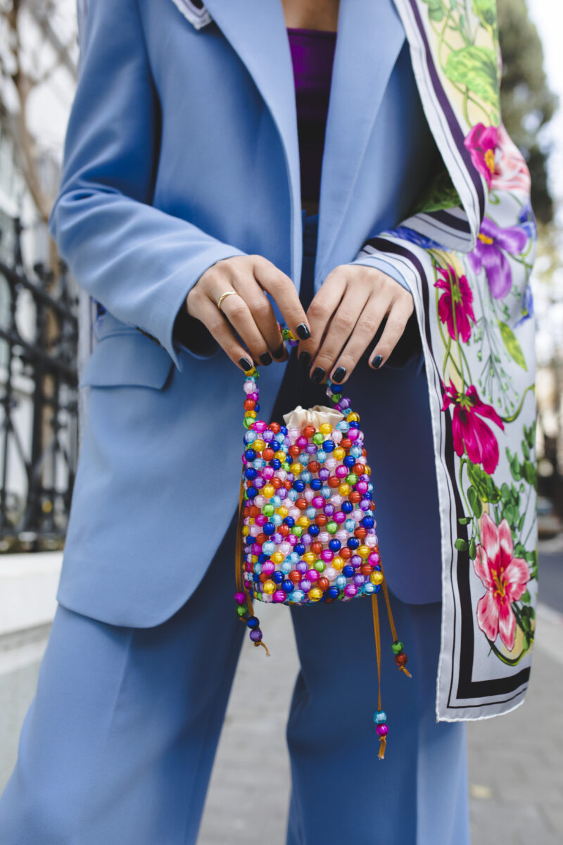 Multicolor beaded bag with pouch
