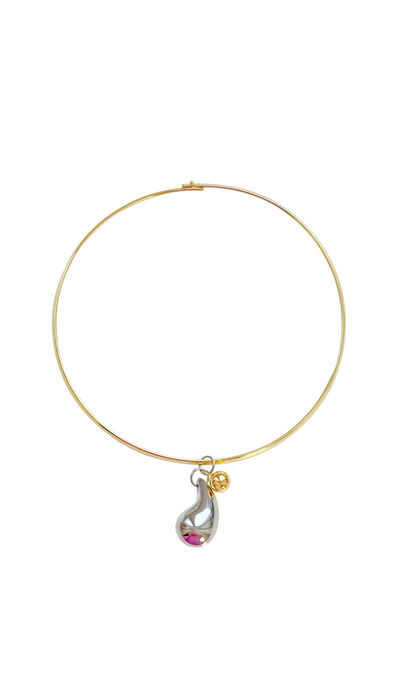 Gold-plated choker with rhoduium-plated "drop" pendant