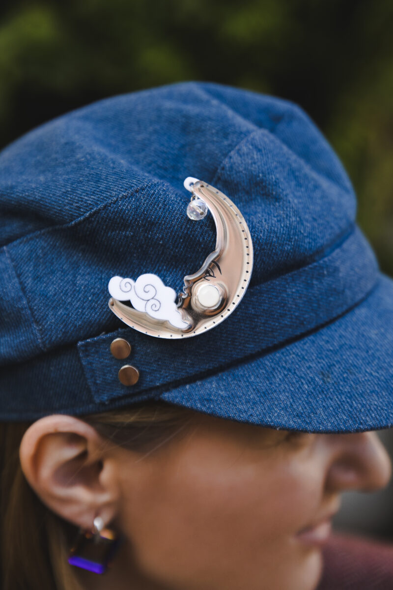 Acrylic brooch "Moon" in silver