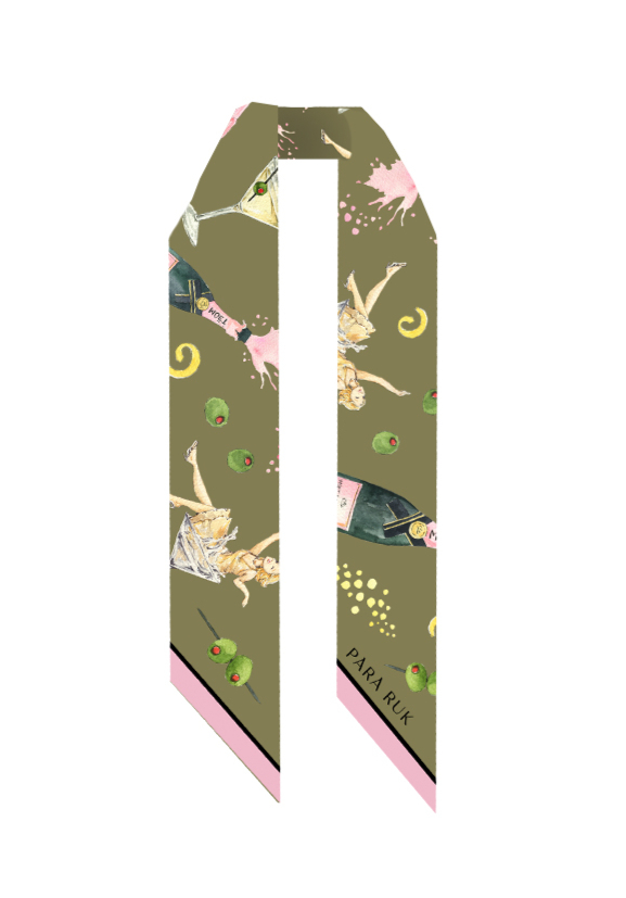 "Champagne party" print maxi silk-twill scarf