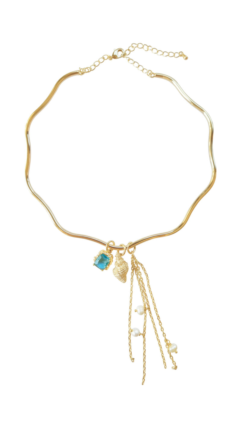 Gold-plated Sea-Blue Crystal choker