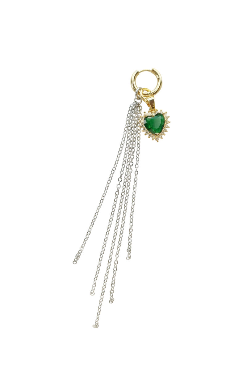 Mono-earring with green heart crystal