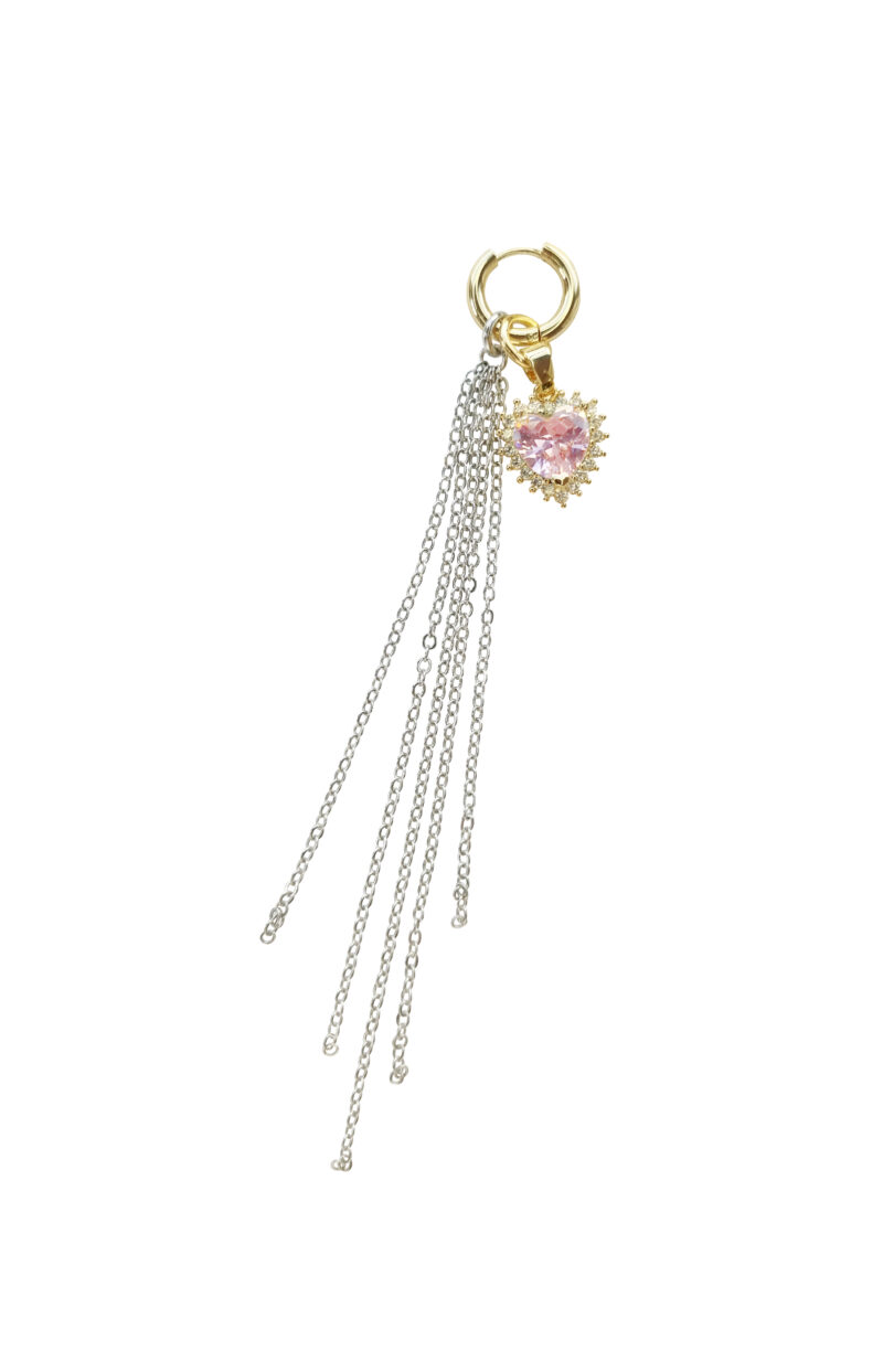 Mono-earring with pink heart crystal