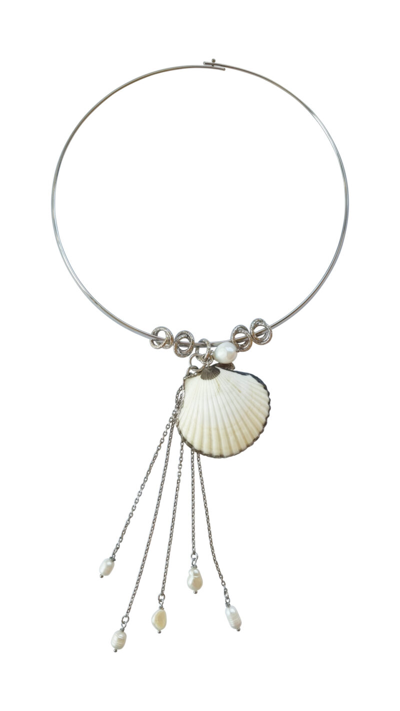 Rhodium-plated Shell choker