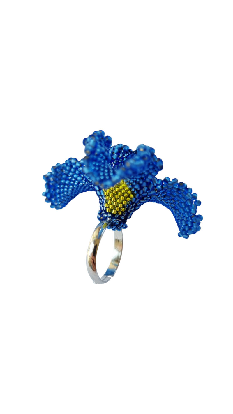 Blue Iris beaded ring