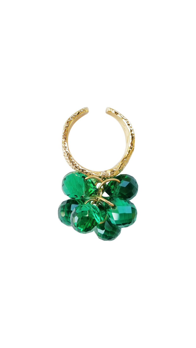 Gold-plated ring with green crystals