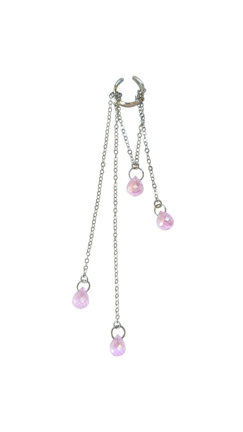 Rhodium-plated Mono-cuff with pink crystals