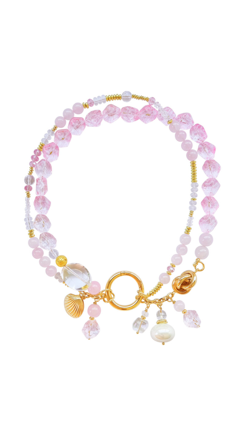 Pink gold-plated double crystal necklace