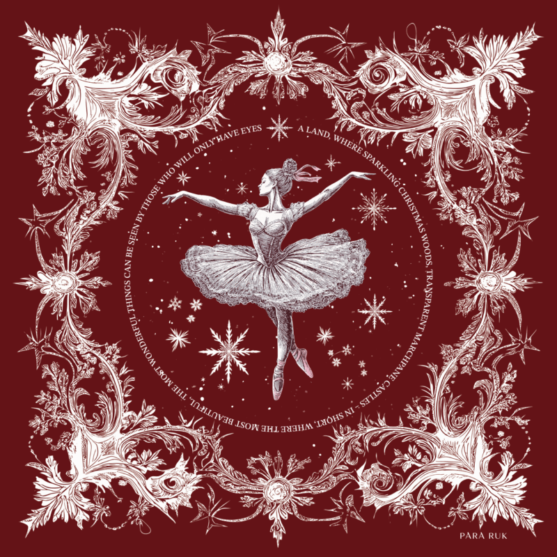 Silk Bandana "Ballerina from The Nutcracker" 55*55 cm Bordo