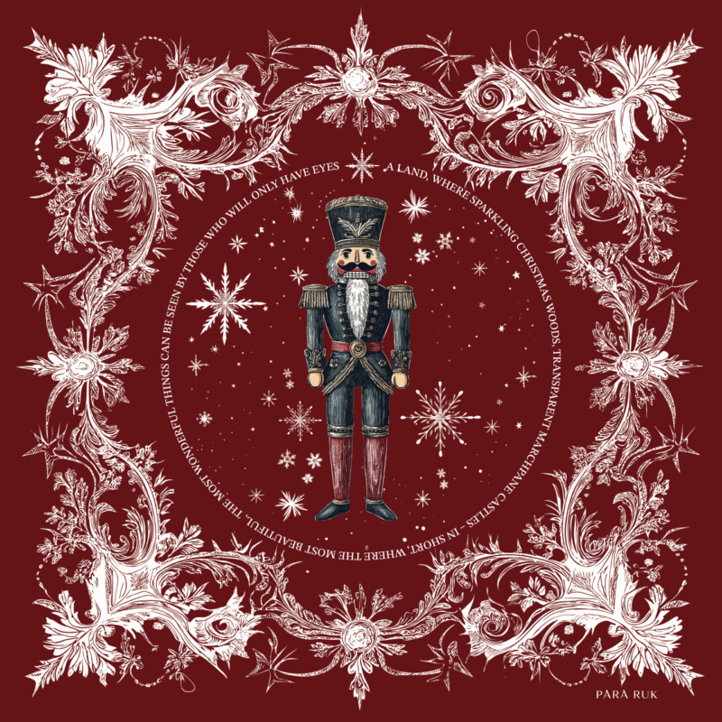 Silk Bandana "The Nutcracker" 55*55 cm Bordo