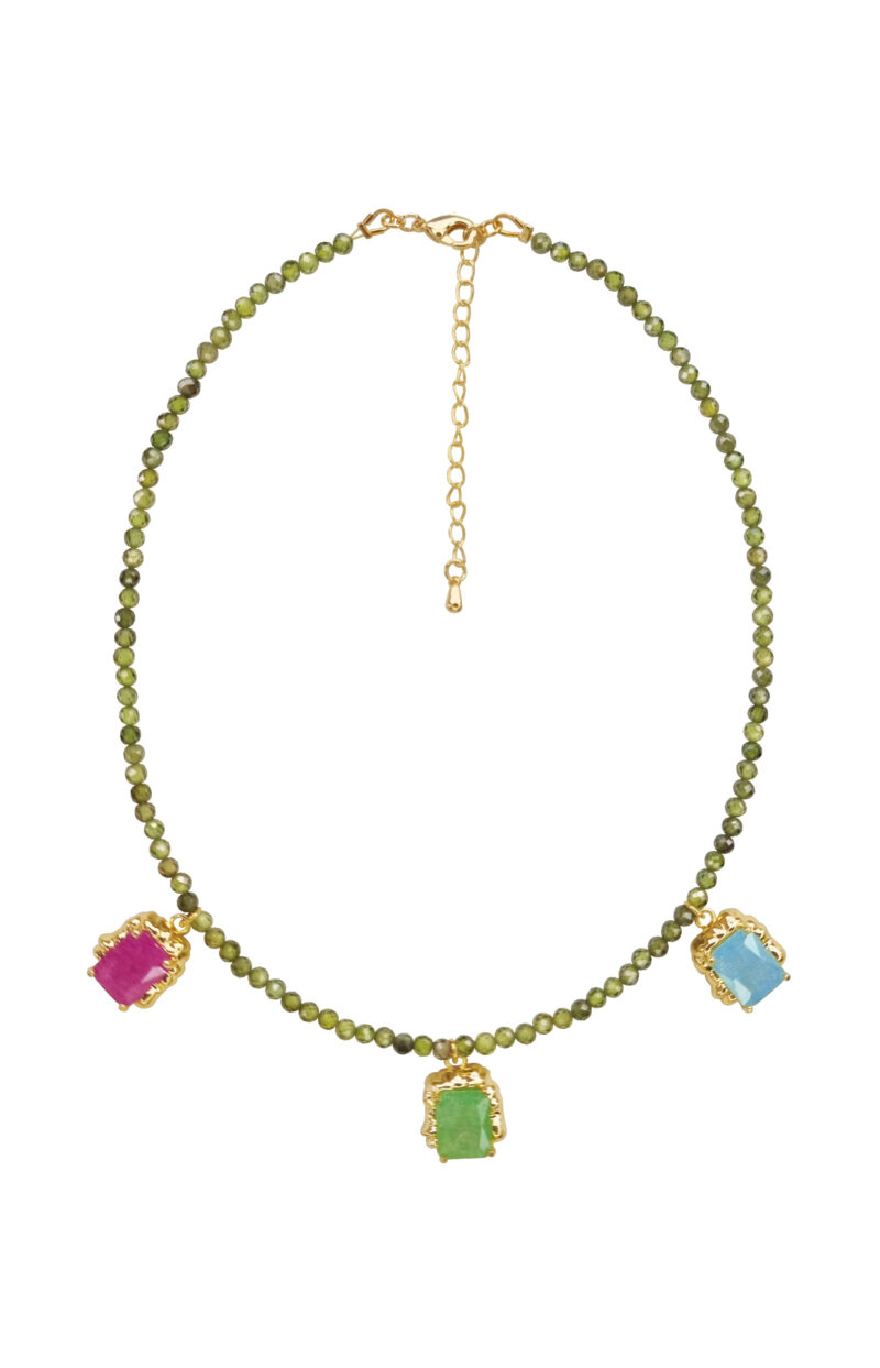 Zircon Necklace Green With Crystals