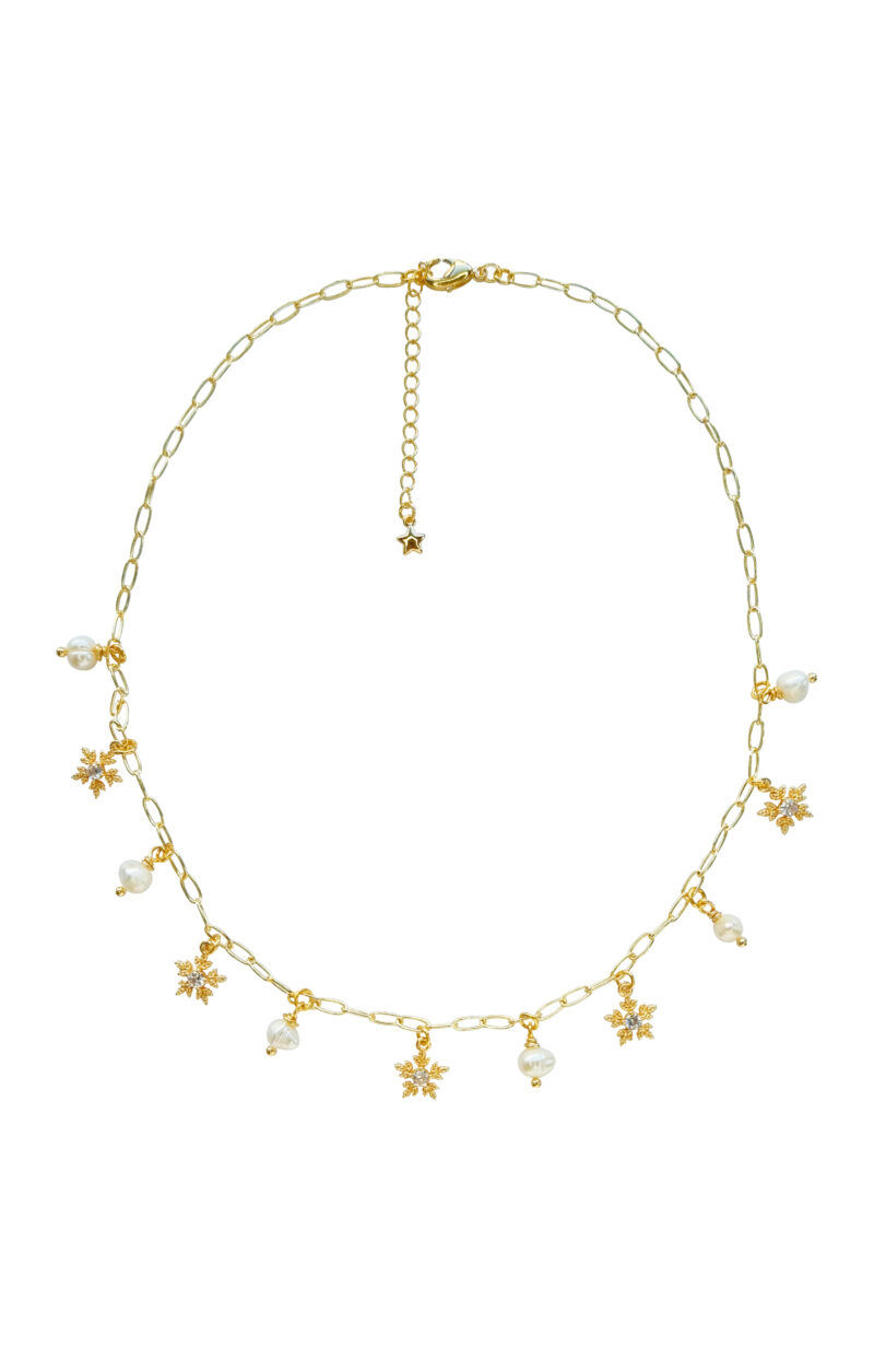 Necklace With Snowflakes Pendants and Pearls