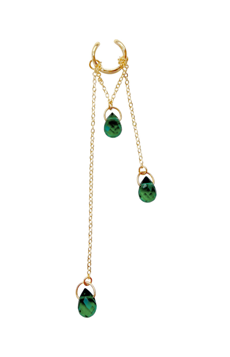 Gold-plated Mono-cuff with green crystals