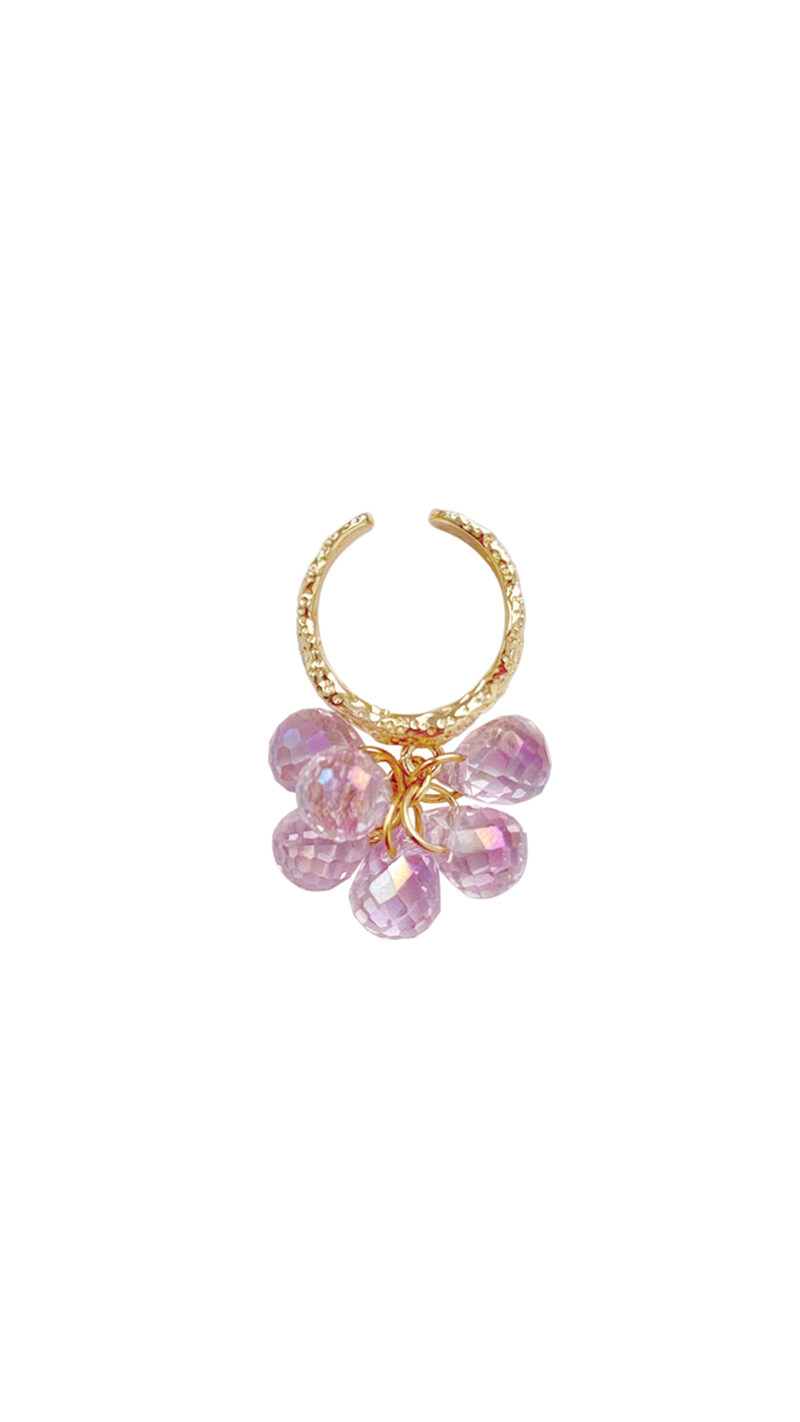 Gold-plated ring with pink crystals
