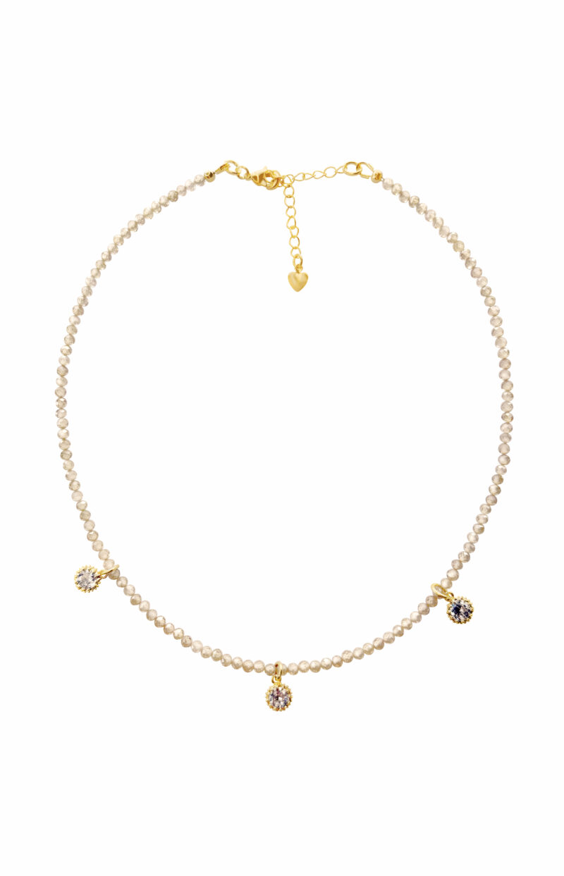 Zircon Necklace Beige With Crystals