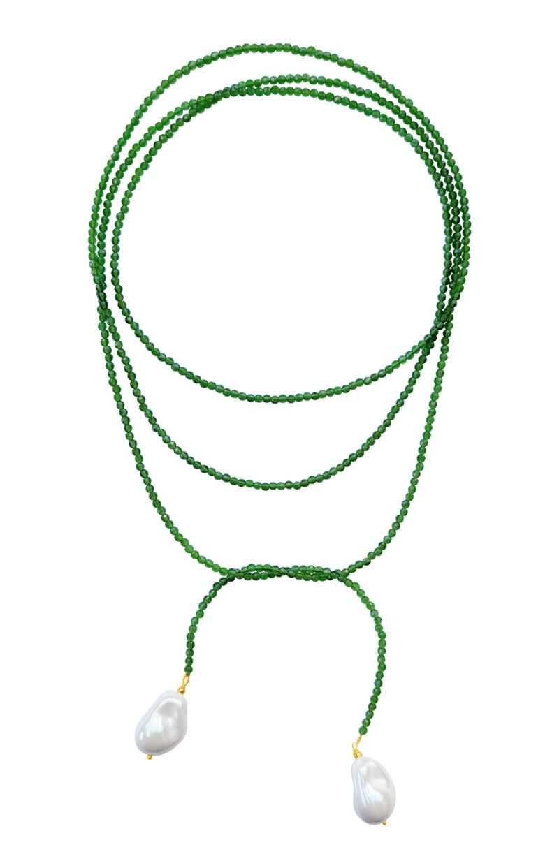Green Sautoir with Zircons and Majorca Pearls