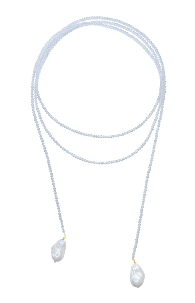 Transparent Sautoir with Zircons and Majorca Pearls