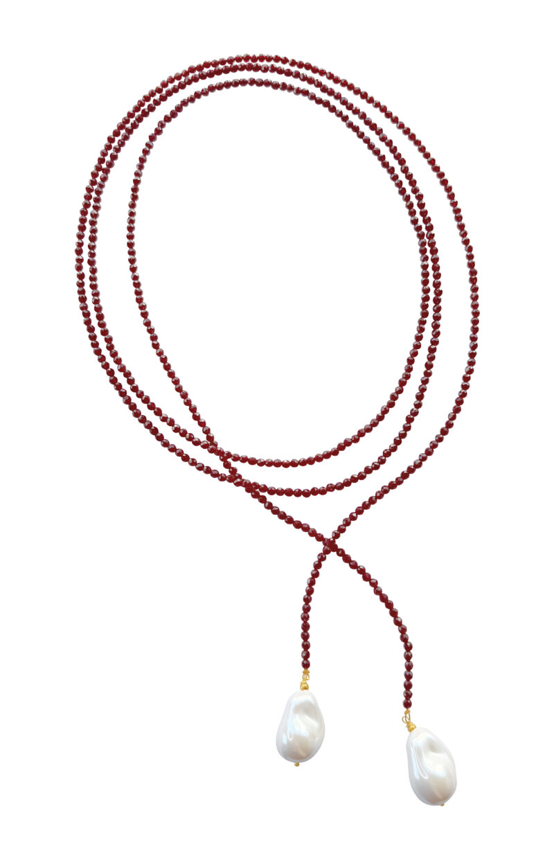 Red Sautoir with Zircons and Majorca Pearls