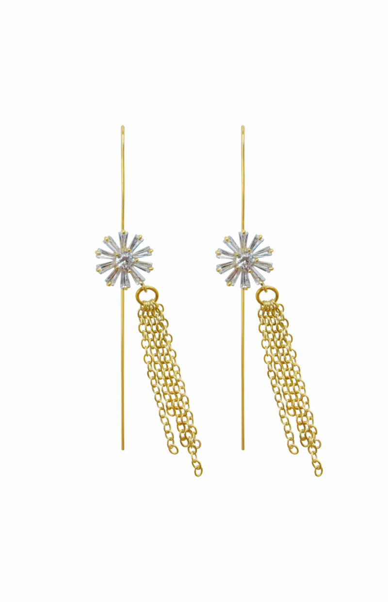 Gold-plated symmetric earrings cuffs with flowers & chains