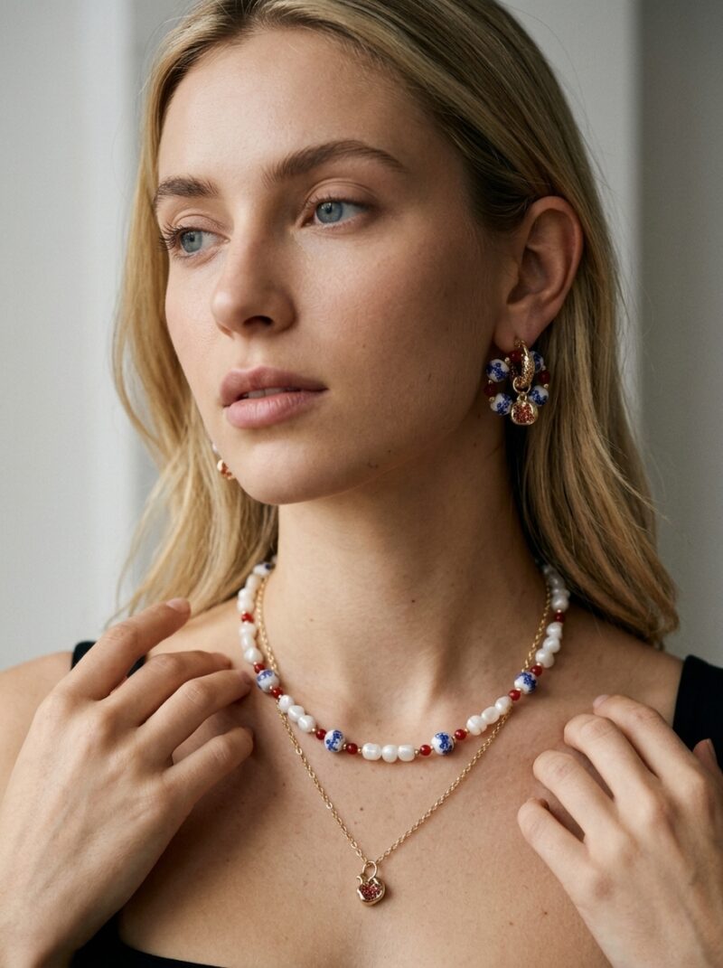 Rosh-ha-Shana jewelry set - earrings and necklase with pomegranate, gold plated, PRE-ORDER