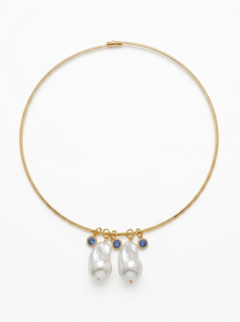 Gold-plated chocker necklace with Mallorca pearls and light blue crystals
